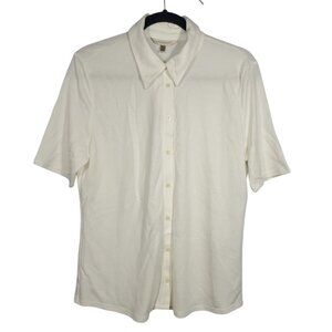 NWT Banana Republic Essential Polo Button-Up Shirt Women's L White Basics